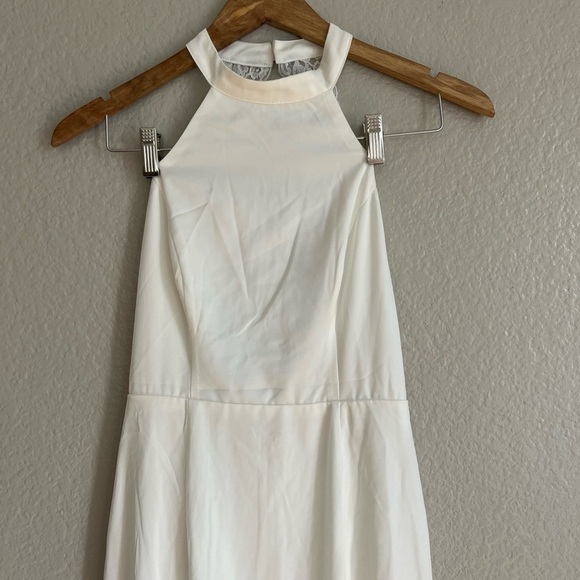 Radiant Adoration White Satin Lace Backless Halter Maxi Dress - Picture 5 of 8